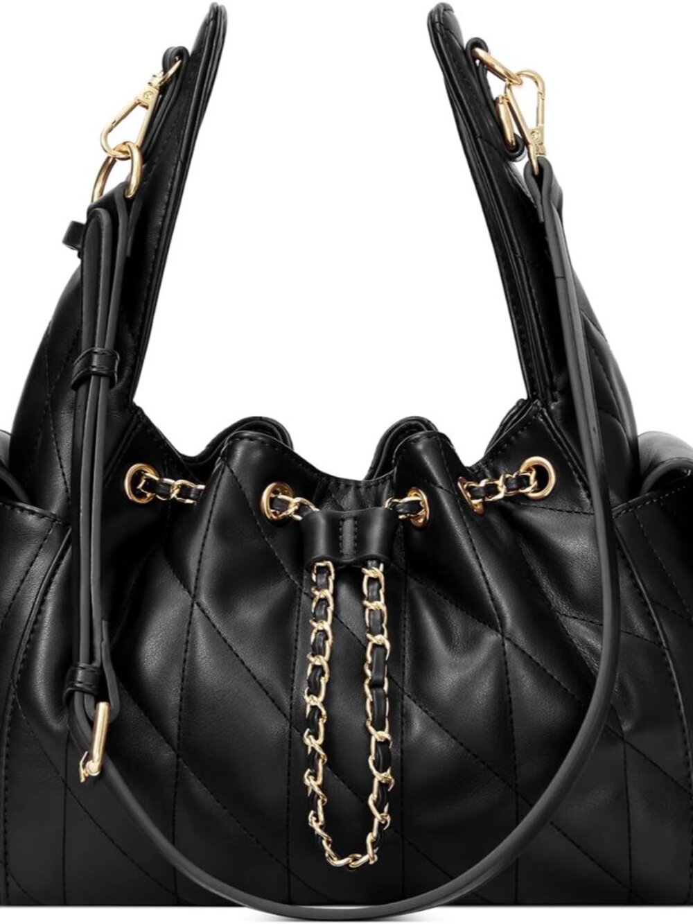 Quilted Leather Handbag, Soft Tote Bags for Women with Adjustable Strap, Crumple